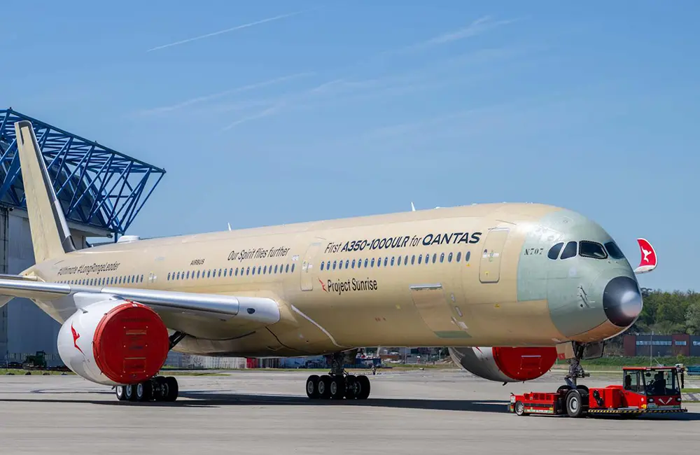 Project Sunrise update: First Qantas A350 ultra-long-range aircraft rolls out of hangar in France