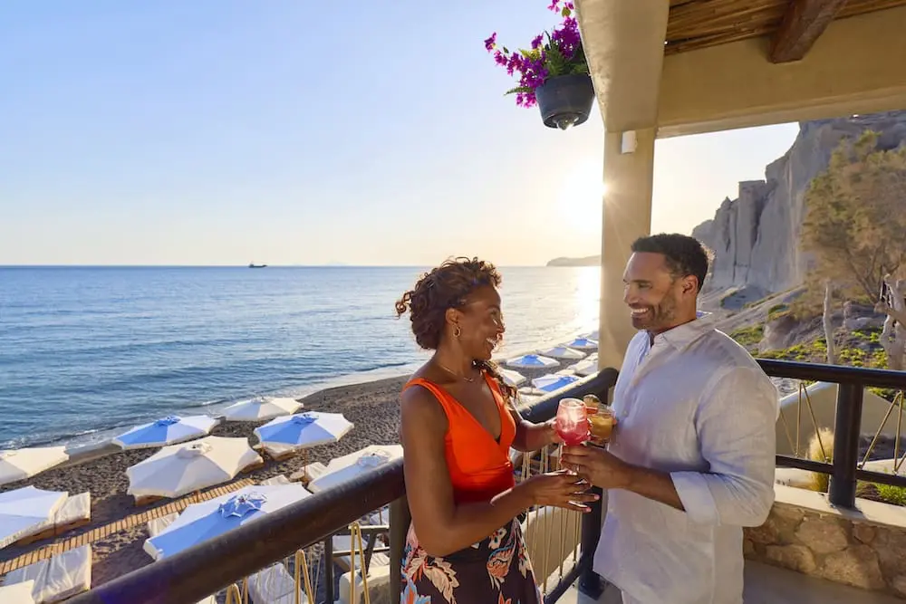 Royal Caribbean drops anchor on Santorini beach, with first European beach club; 2 new icon ships coming