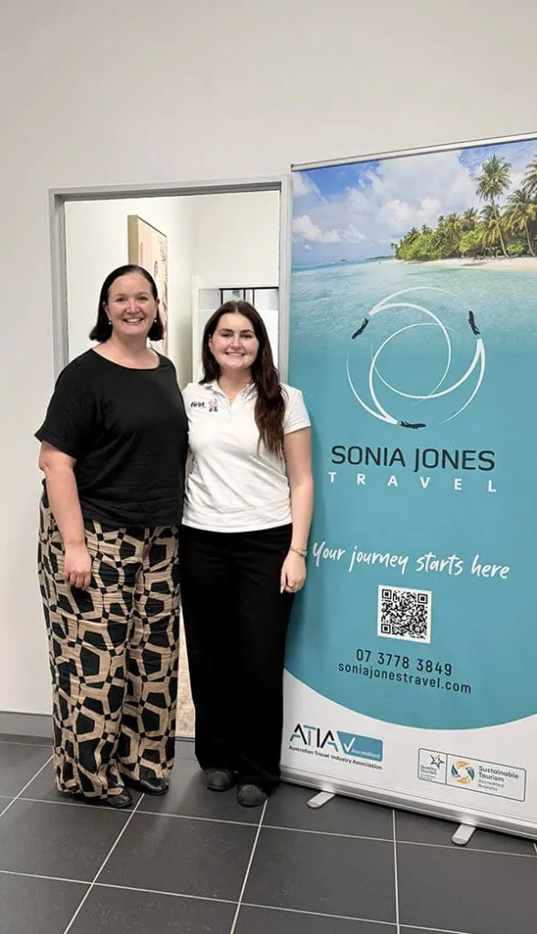 Sonia Jones Travel introduces its industry-first Travel Gapper and new Brisbane office 1 Sonia Jones Travel Director Sonia Jones and Travel Gap program participant Mya Neasey.