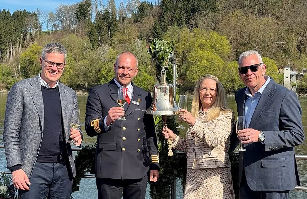 Trafalgar team and guest at the official naming ceremony for Trafalgar Reverie – Trafalgar European river cruising