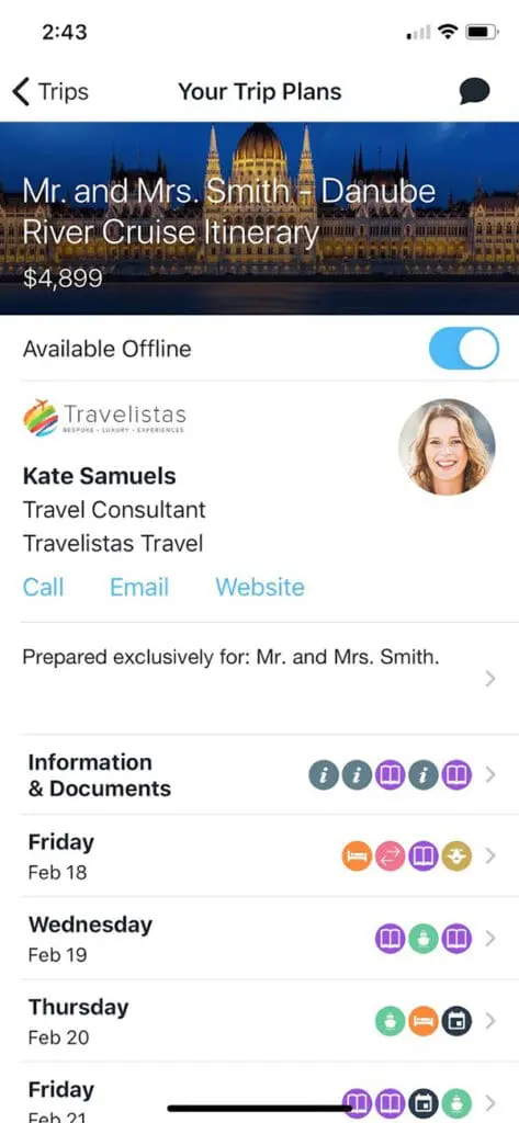 Travefy Trip Plans app example