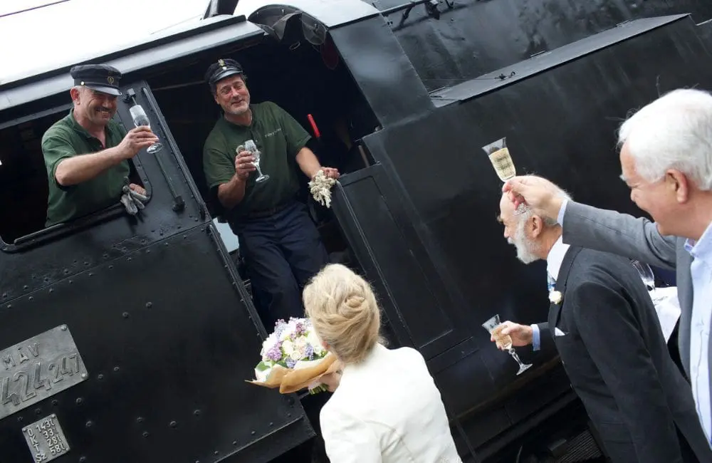 Prince and Princess Michael of Kent at the launch of the Golden Eagle Danube Express at Budapest Nyugati station in October 2014
