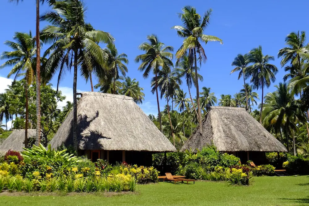 Traditional bure with thatched roof, Vanua Levu island, Fiji, South Pacific