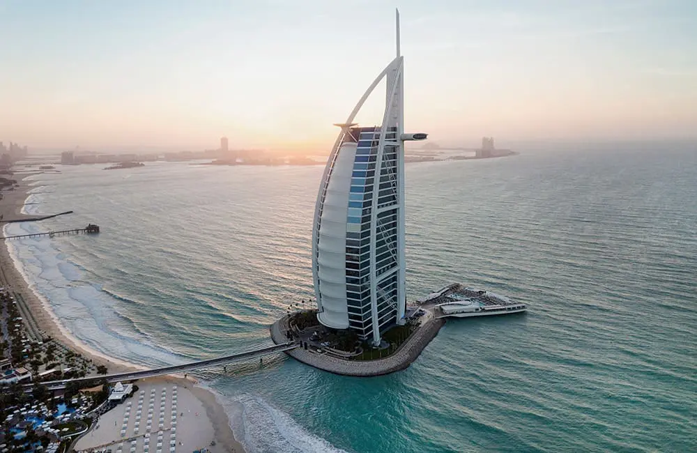 Aerial image of Burj Al Arab in Dubai. Image: Jumeirah Hotels for PEPR