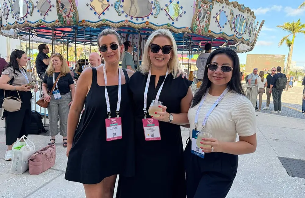 IPW 2026 closes in Fort Lauderdale: Connecting 5K attendees and US suppliers in travel 5 BYRDLI's Vanessa Richards, Luxury Escapes' Alexis Cunningham and Visit California's Eva Huezo at IPW 2026 closing event. Image: Cassie Tannenberg