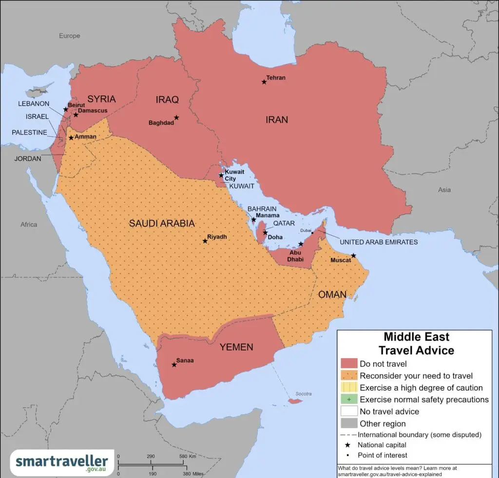 Smartraveller map of Middle East