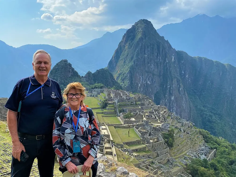 Terrence and Dolor Hodge in Machu Picchu, Peru in 2023 as part of a World Cruise.