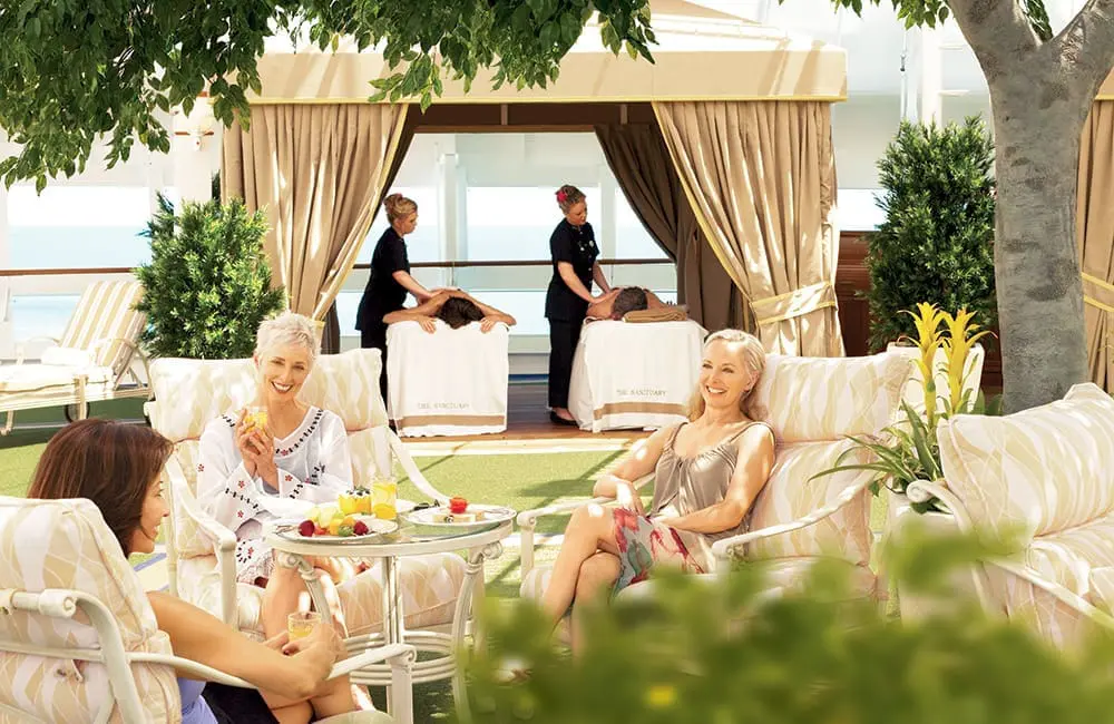 Group of women enjoying time at The Sanctuary on Princess Cruises.