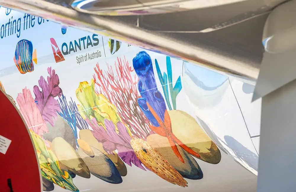 Close-up of livery on Qantas Coral Sea A321XLR aircraft