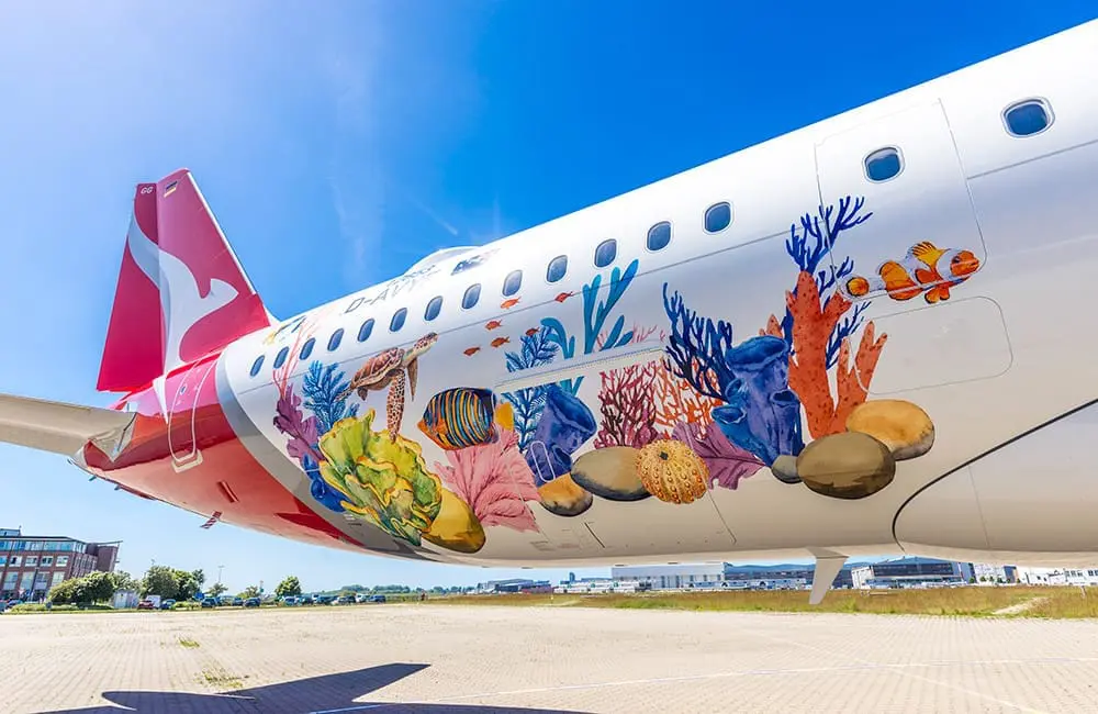 Close-up of livery on Qantas Coral Sea A321XLR aircraft