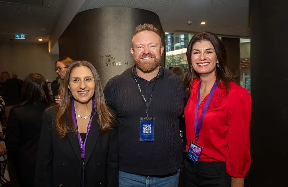 TAG Amplify conference: TAG’s Chief Revenue Officer Shane Barr (centre) with Amanda Frack (Langham Hotels)and Nicole Laurie (Delta Air Lines).