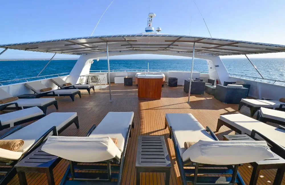 Observation deck on 16-guest Galapagos ship National Geographic Delfina
