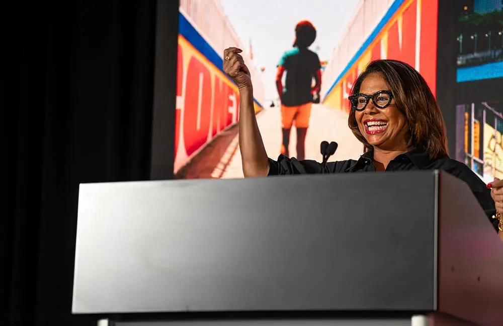 NYC Tourism + Conventions President & CEO Julie Coker at IPW 2026 press conference. Image: Nina Babel