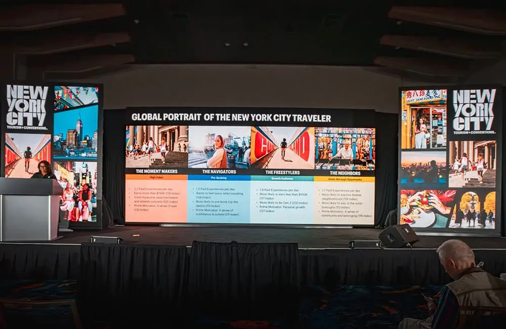 NYC Tourism + Conventions President & CEO Julie Coker shares the four audience segments at IPW 2026. Image: Nina Babel 