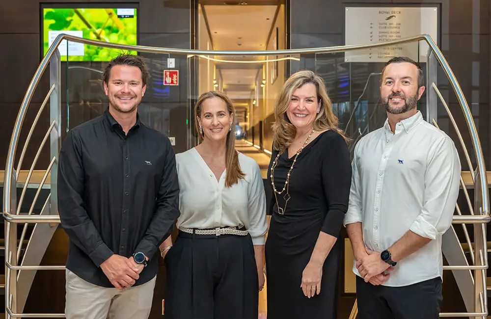 Globus family of brands team on the 2026 charter (L-R): GFOB Global Account Manager Mitch Spencer, GFOB Head of Marketing APAC Johanna Raeder, Avalon Waterways President Pam Hoffee & GFOB Head of Commercial Australasia Brett Simon.