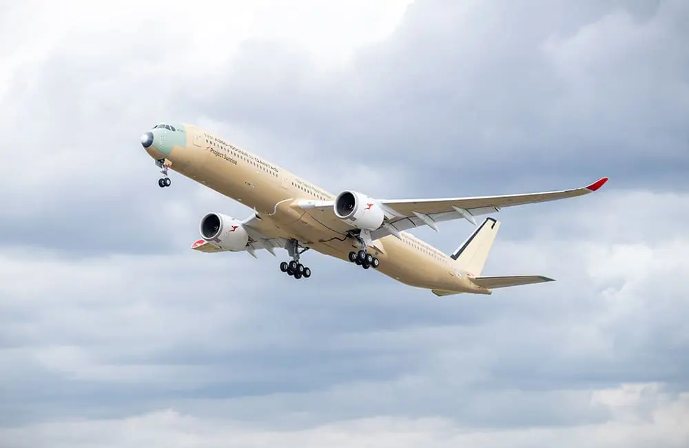 Qantas Project Sunrise ultra-long-range A350 aircraft takes off on its inaugural test flight in Toulouse, France.