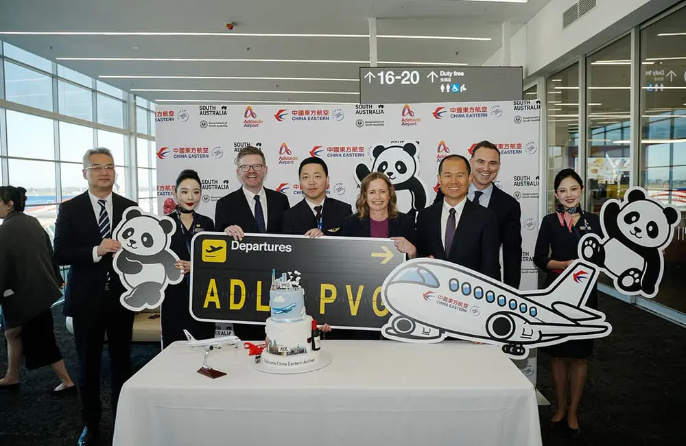 Adelaide Airport executive team and China Eastern Airlines team celebrate the new direct link.