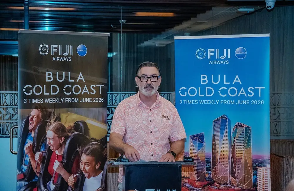 Fiji Airways Managing Director & CEO Paul Scurrah at Nadi International Airport for the inaugural NAN-OOL launch.