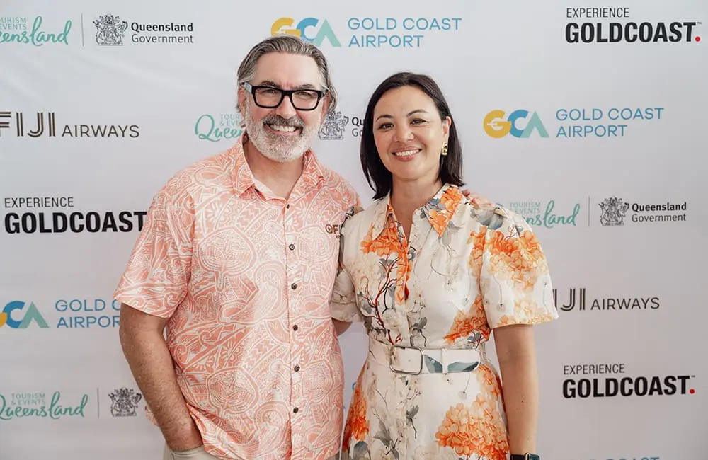Fiji Airways Managing Director & CEO Paul Scurrah and Queensland Airports Limited CEO Amelia Evans at Gold Coast Airport.