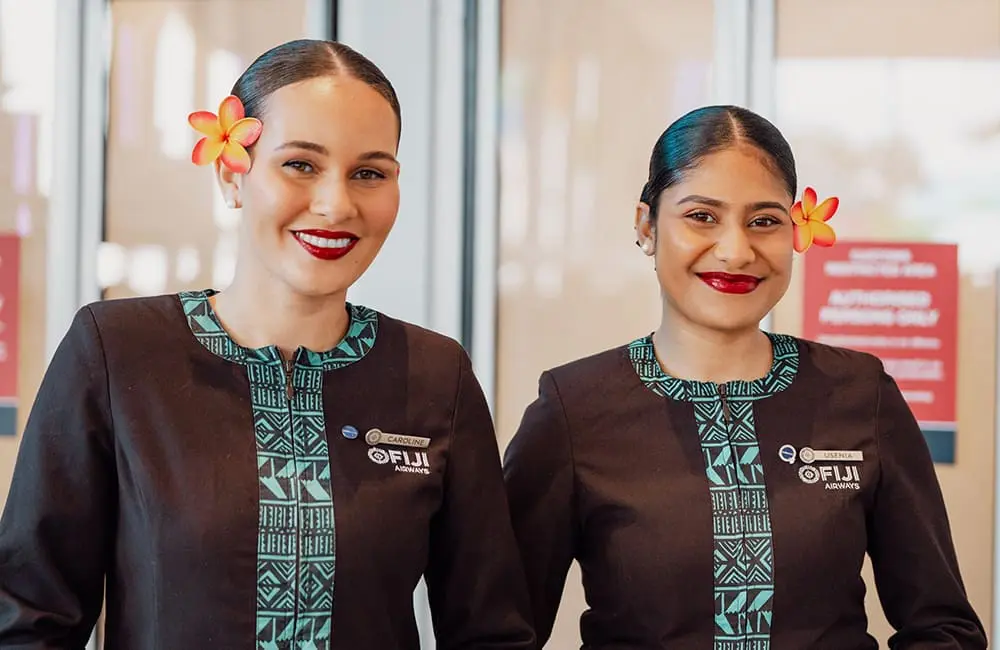Fiji Airways crew at Gold Coast Airport for inaugural flight. 