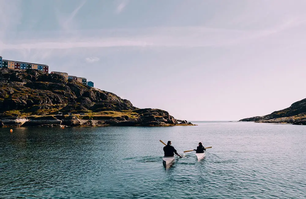 Kayaking near Greenland's second-largest city, Sisimiut, with HX.
