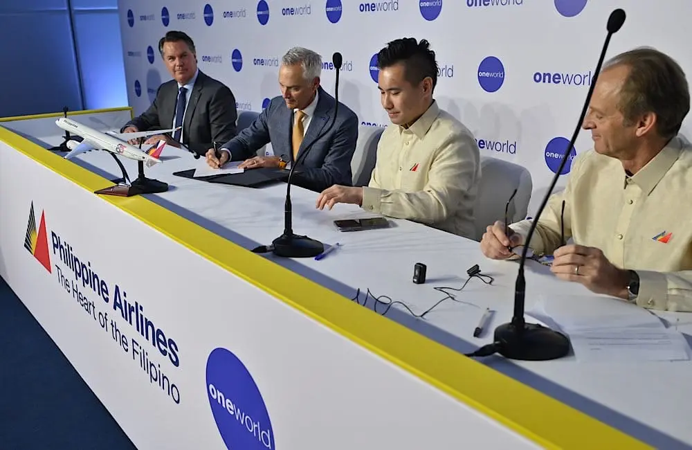 Philippine Airlines and oneworld officials during the signing ceremony announcing the airline’s entry into the alliance in Rio de Janeiro, Brazil, on June 6, 2026. From left: oneworld Chief Executive Officer Ole Orvér, American Airlines Chief Executive Officer and Chairman of the oneworld Governing Board Robert Isom, PAL Holdings, Inc. President Lucio C. Tan III, and Philippine Airlines President Richard Nuttall.