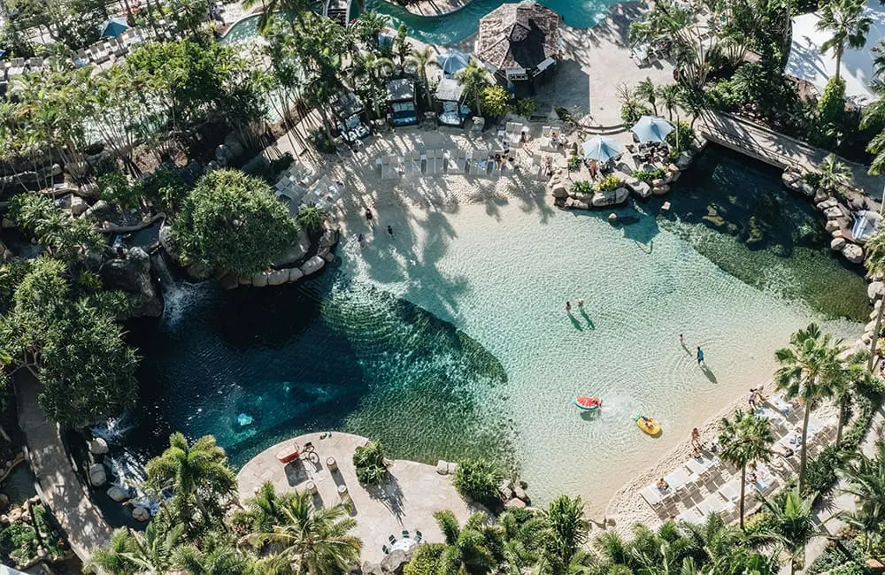 Aerial of the  pool and lagoon area at JW Marriott Gold Coast Resort & Spa.