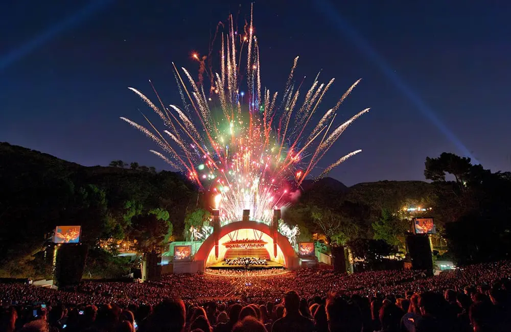 Fresh from LA: The hottest hotels, dining spots, events and attractions for 2026 9 Fireworks and concert at night at the Hollywood Bowl live-music venue in LA. Image: Hollywood Bowl – Los Angeles Tourism updates