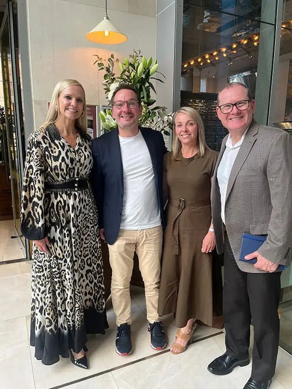 Link Travel Group onboards Panache Cruises. (L-R): Link Travel Group Chair Danielle Galloway, Panache Cruises Founder & CEO James Cole, Panache Cruises Head of Sales & Operations Australia Juliana Nasmith & Link Travel Group General Manager Scott Darlow.