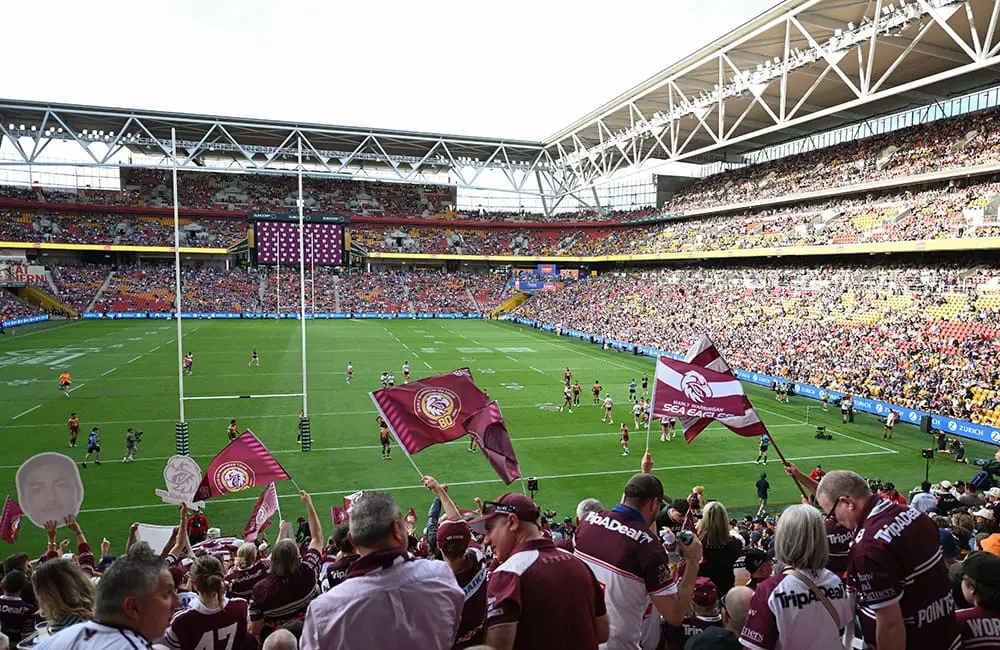NRL launches fan travel program with packages for Grand Final and World Cup 1 Manly Sea Eagles fans in stadium for NRL Travel