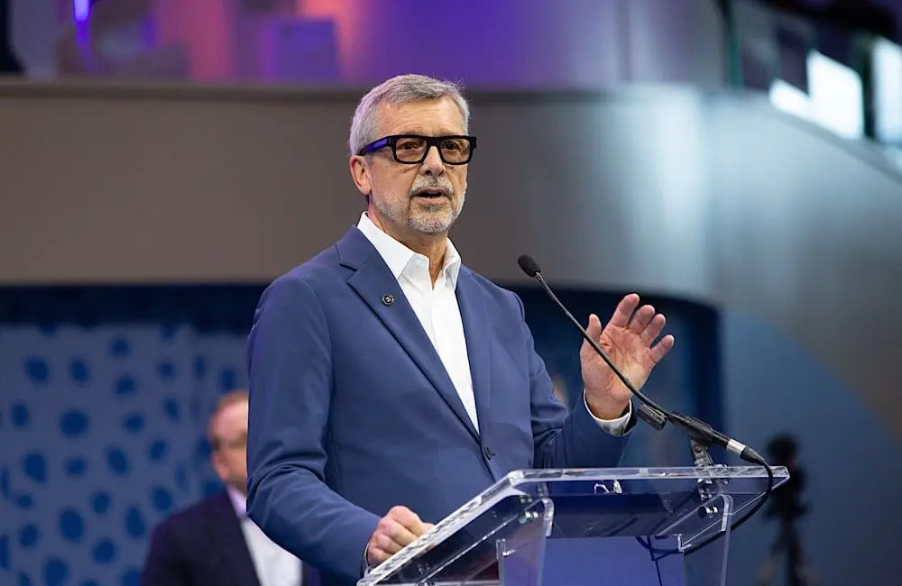 Royal Caribbeans’s Legend of the Seas officially joined the vacation brand’s revolutionary lineup with a delivery celebration at the Mayer Turku shipyard in Turku, Finland. Pictured: Royal Caribbean President and CEO Michael Bayley. Credit: sbw-photo