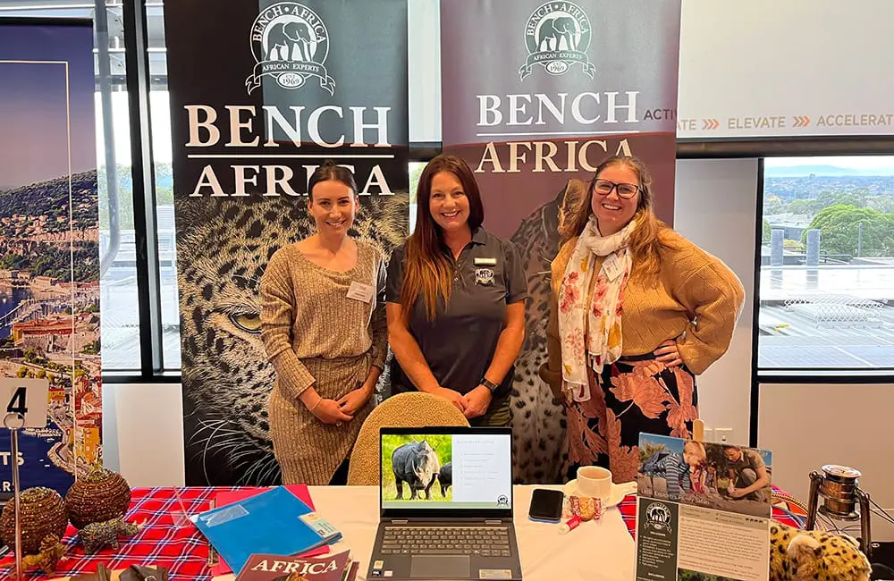 Travellers Choice revives national Frontliners expo and event for the first time since COVID 1 Windsong Travel's Melissa Eshman and Michelle Press with Bench Africa BDM Olivia Glover.
