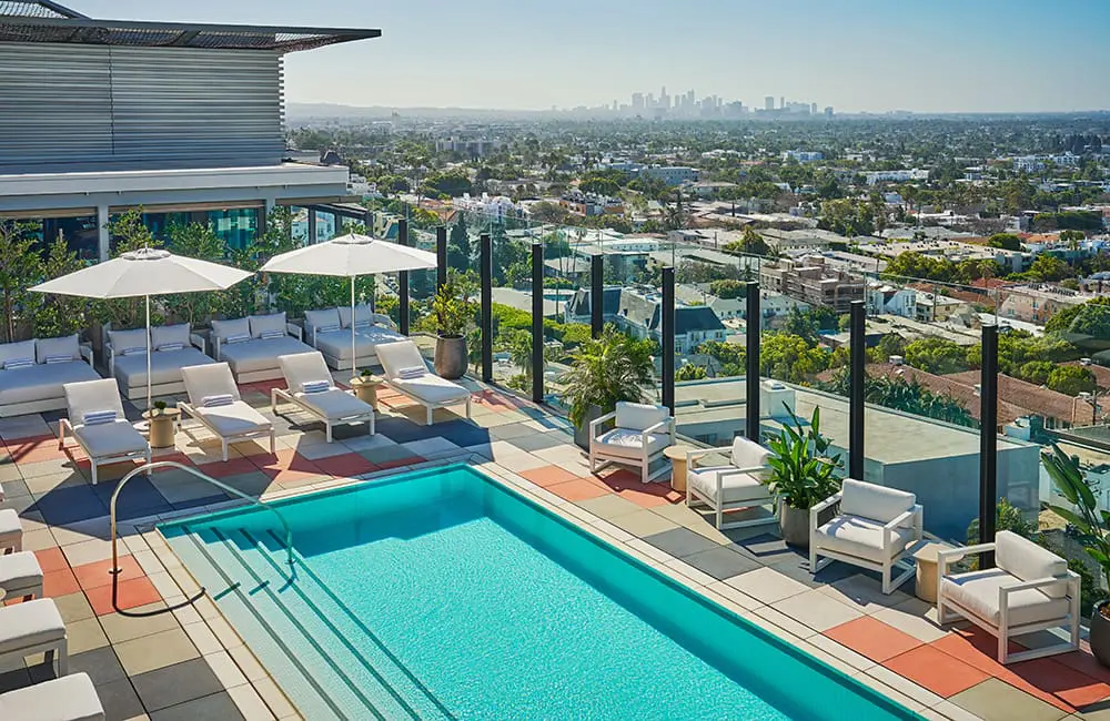 The rooftop Pool offers a 180-degree view of Los Angeles. Image: The Sun Rose West Hollywood
