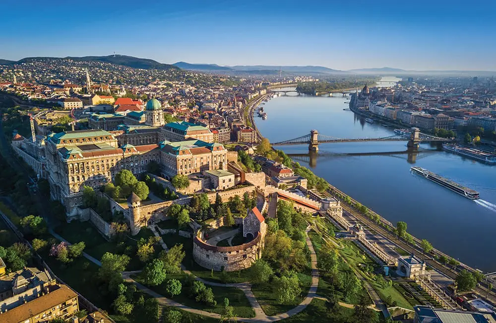 Chain Bridge across the Danube River in Budapest with Travelmarvel river cruise ship