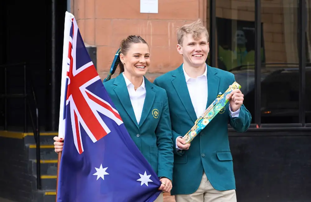 Glasgow 2026 Commonwealth Games kicks off putting Scotland in the spotlight 3 Team Australia flag bearers at Glasgow 2026: pole-vaulter Nina Kennedy OAM and para-swimmer Tim Hodge OAM. Image: 2026 Commonwealth Games Australia