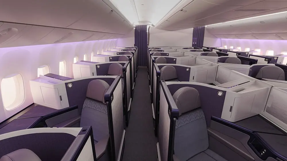 Air New Zealand's refreshed Business Premier cabin introduces a "reverse herringbone" layout.
