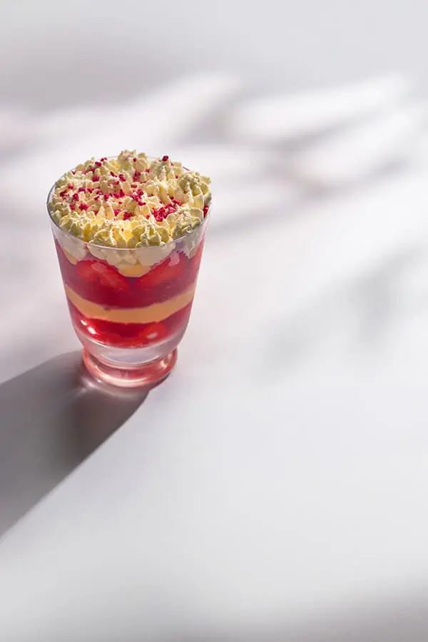 A strawberry and Champagne trifle is the first dessert in rotation at Fayre, The Shepherd Mayfair's signature restaurant. Image: Harry Brereton
