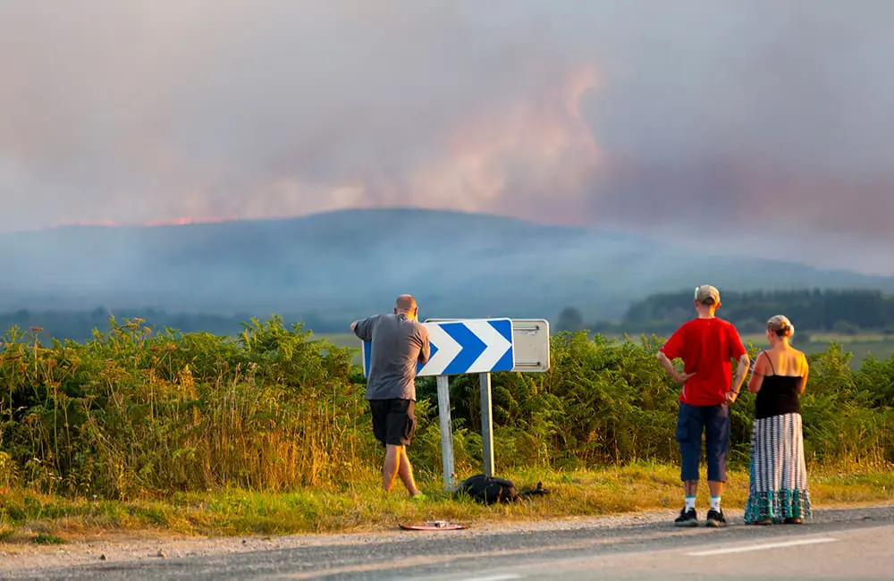 Europe wildfires cause havoc in France & Spain: What travellers need to know 1 Travellers survey wildfires in France. Image: Gwengoat/iStock