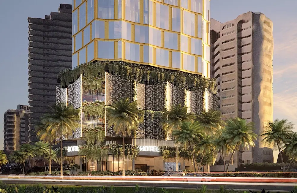 The Westin Gold Coast’s proposed street-level arrival and landscaped podium.