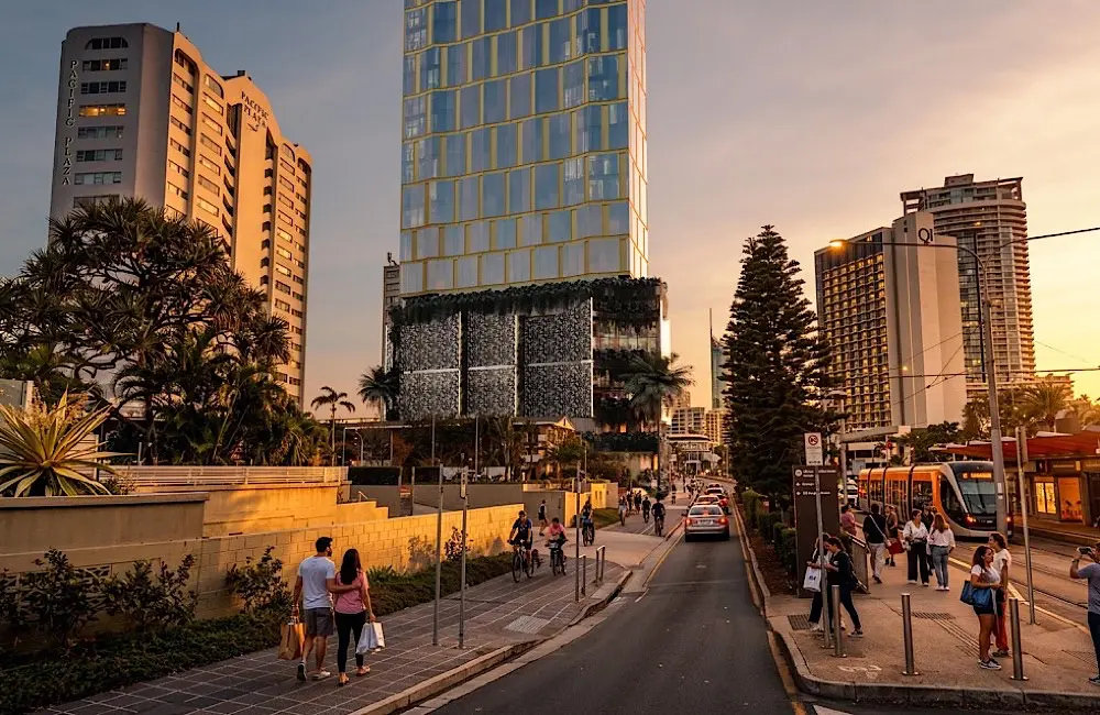 Artist’s impression of The Westin Gold Coast within its new mixed-use development, with convenient access to the city’s light rail network.