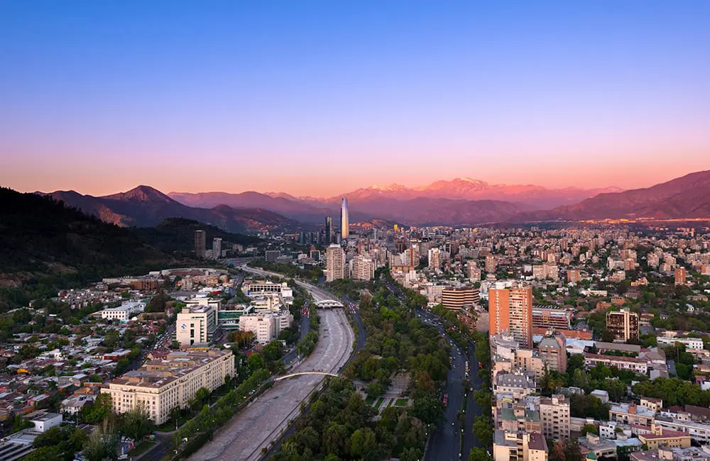 Santiago city at sunset in Chile.