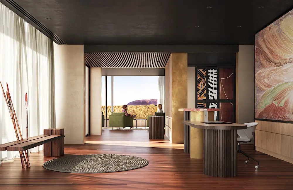 Uluṟu Rendering of guest arrival. Image credit VASTview
