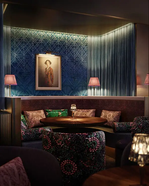 Render of Teddy's late-night cocktail bar at The Shepherd Mayfair.