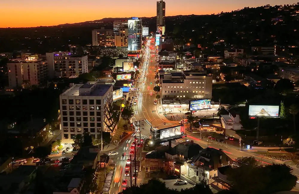 Sunset Strip at night. Image. Visit West Hollywood