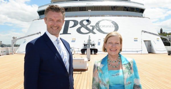 Myrmell takes the wheel from Sherry at P&O Cruises