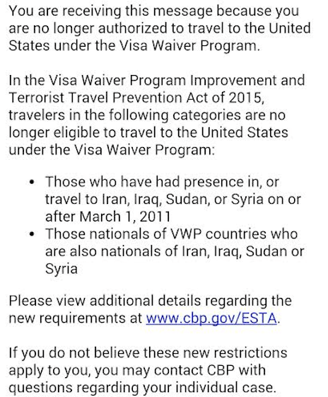 USA visa rule changes that will affect some Aussie travellers 8 Visa Waiver email