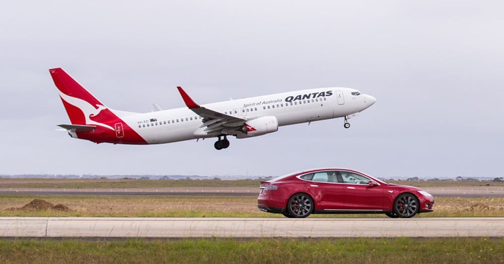 WATCH: Qantas 737 vs Tesla Electric car in epic race