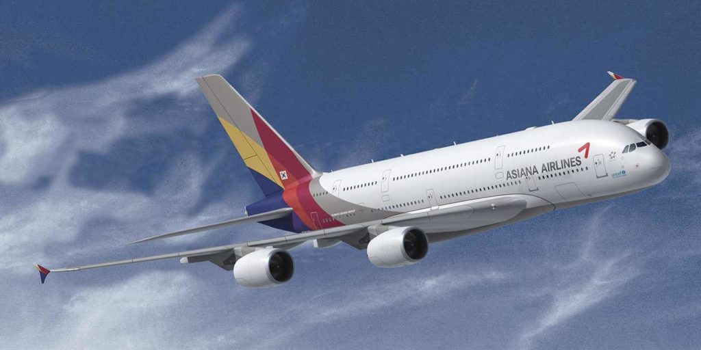 Asiana Airlines aircraft in the sky
