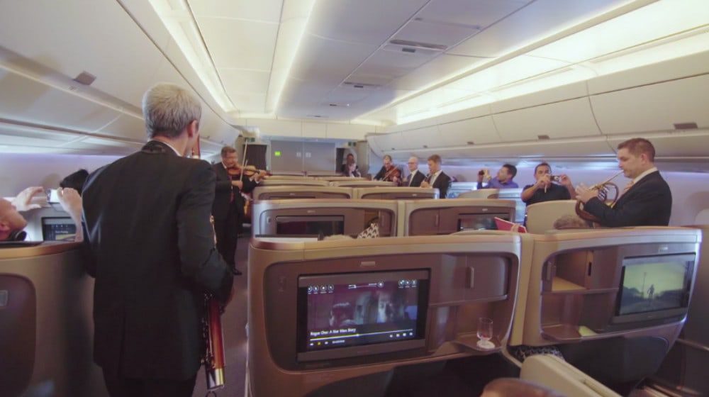 Singapore Airlines had a mini orchestra playing on a flight from Perth