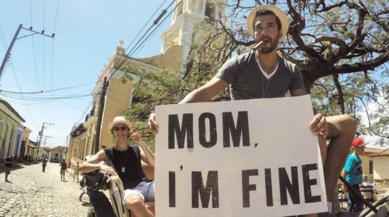 World traveller comes up with the best way to let mum know he’s safe